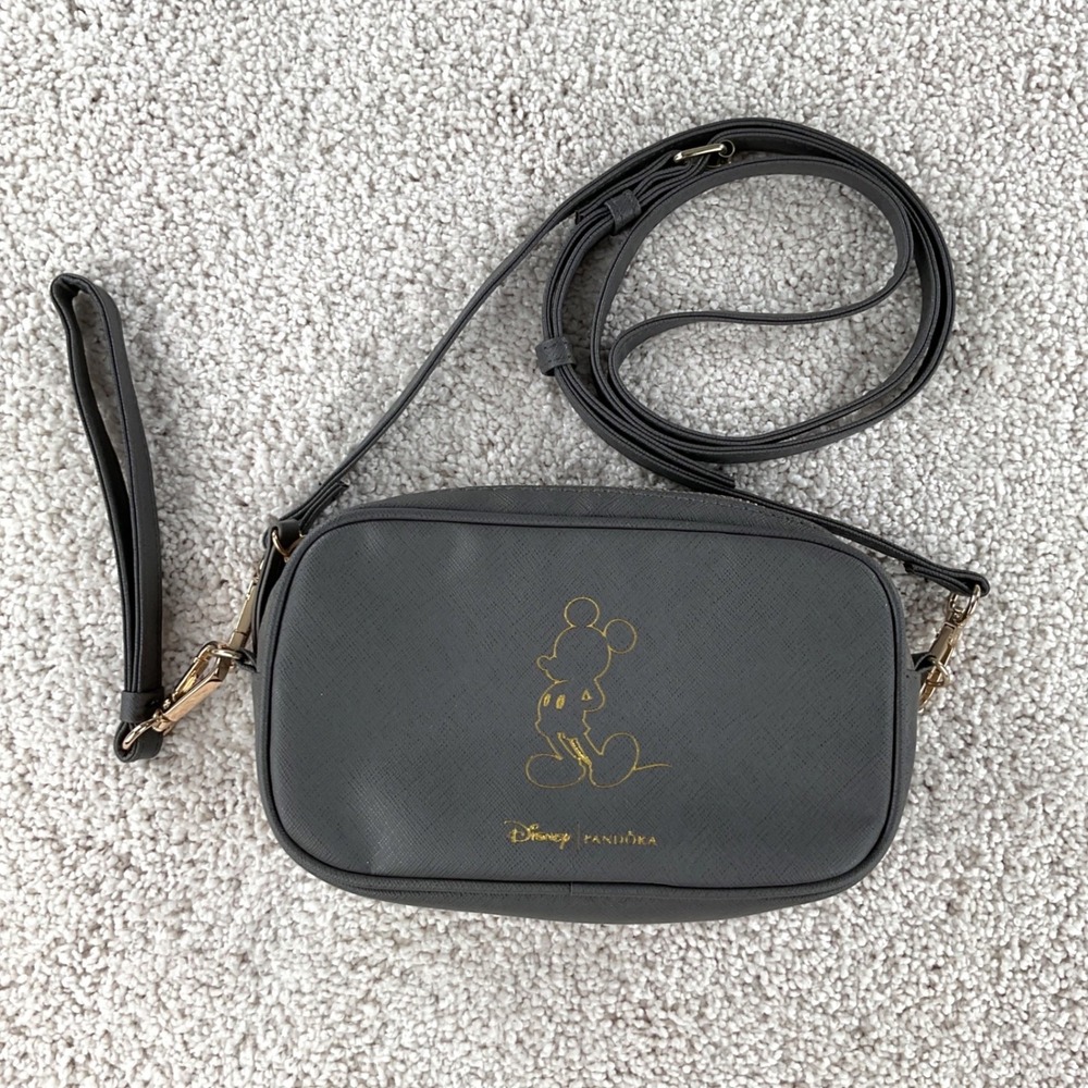 Disney x Pandora Mickey Mouse Crossbody Bag Grey Gold Hardware Wristlet